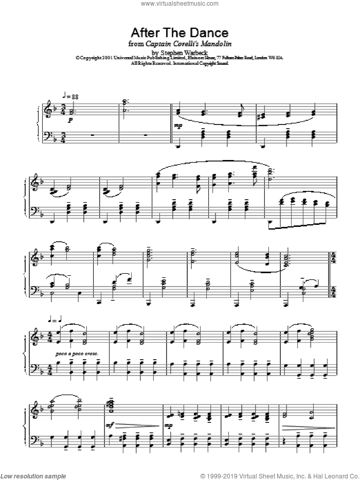 After The Dance sheet music for piano solo by Stephen Warbeck, intermediate skill level