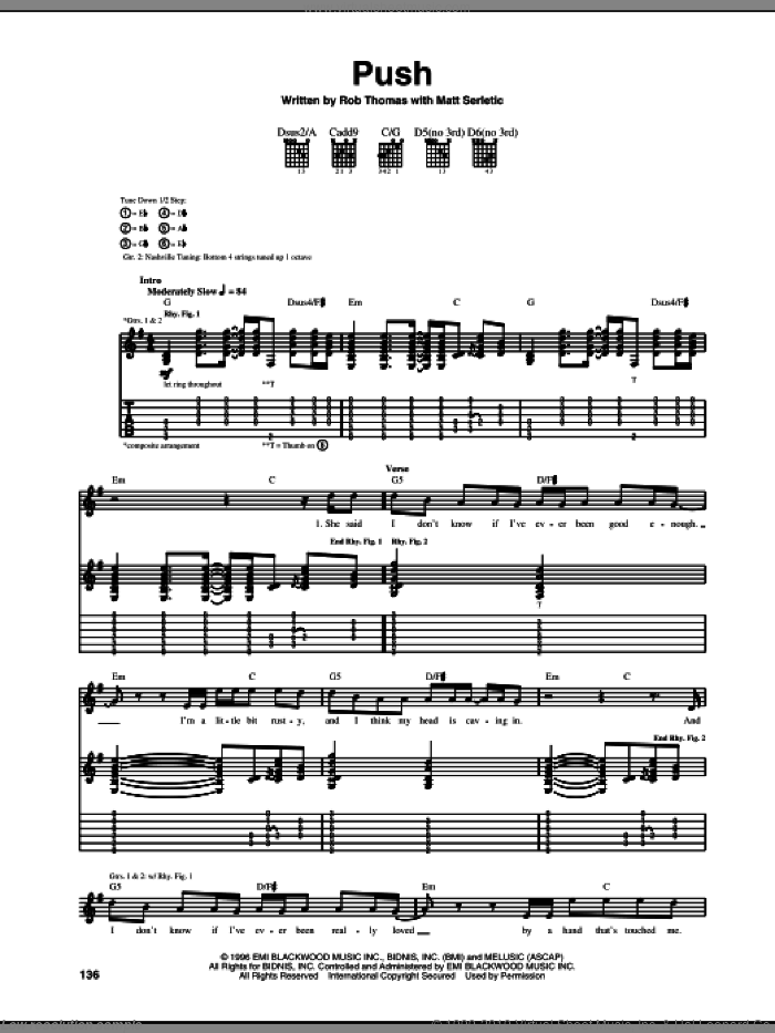 Push sheet music for guitar (tablature) by Matchbox Twenty, Matchbox 20, Matt Serletic and Rob Thomas, intermediate skill level