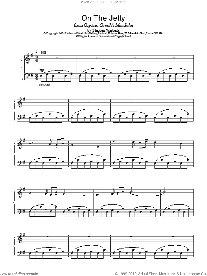 On The Jetty sheet music for piano solo by Stephen Warbeck, intermediate skill level