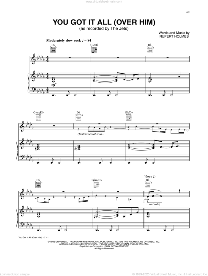 You Got It All (Over Him) sheet music for voice, piano or guitar by The Jets and Rupert Holmes, intermediate skill level