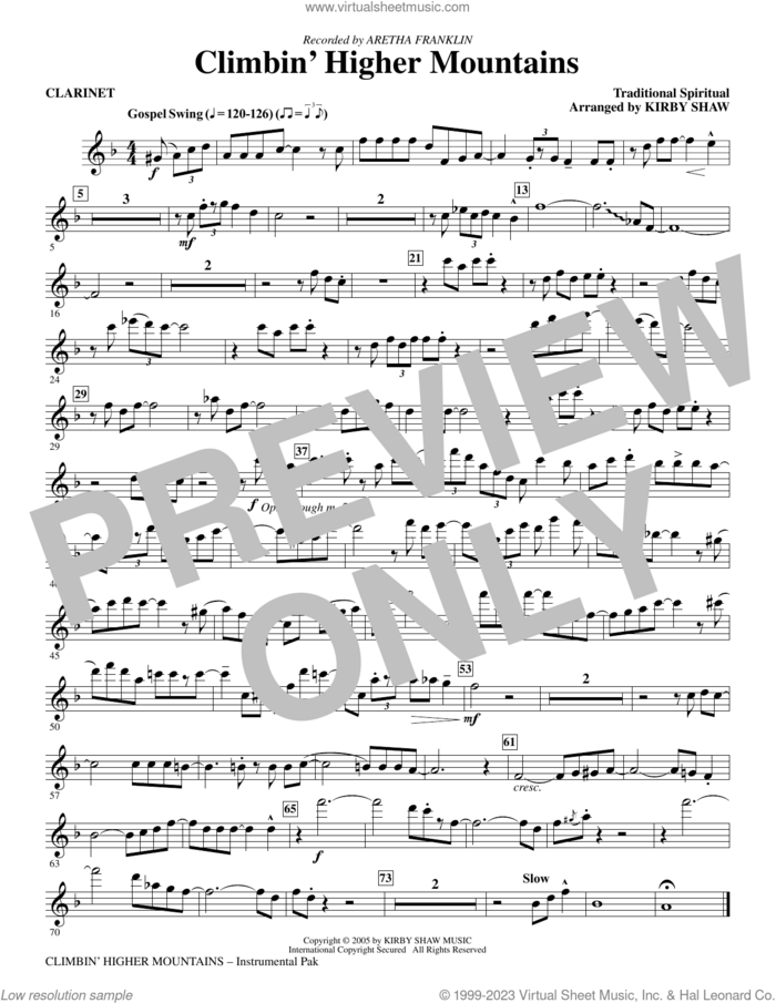 Climbin' Higher Mountains (arr. Kirby Shaw) (complete set of parts) sheet music for orchestra/band by Aretha Franklin, Kirby Shaw and Miscellaneous, intermediate skill level