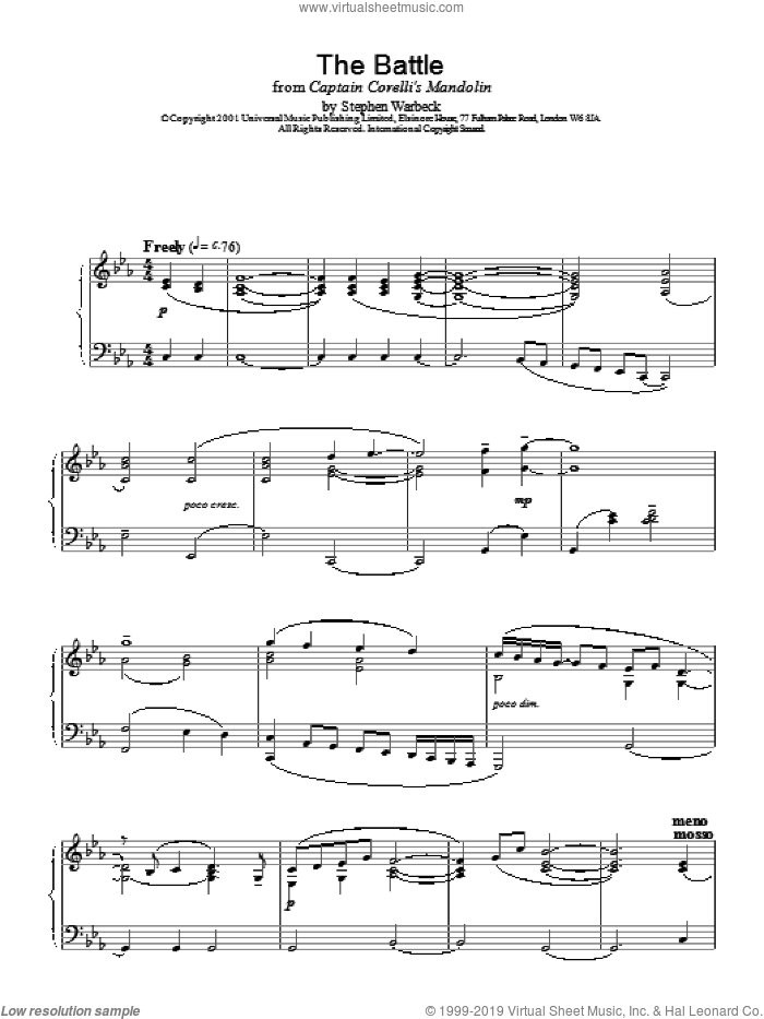 The Battle sheet music for piano solo by Stephen Warbeck, intermediate skill level