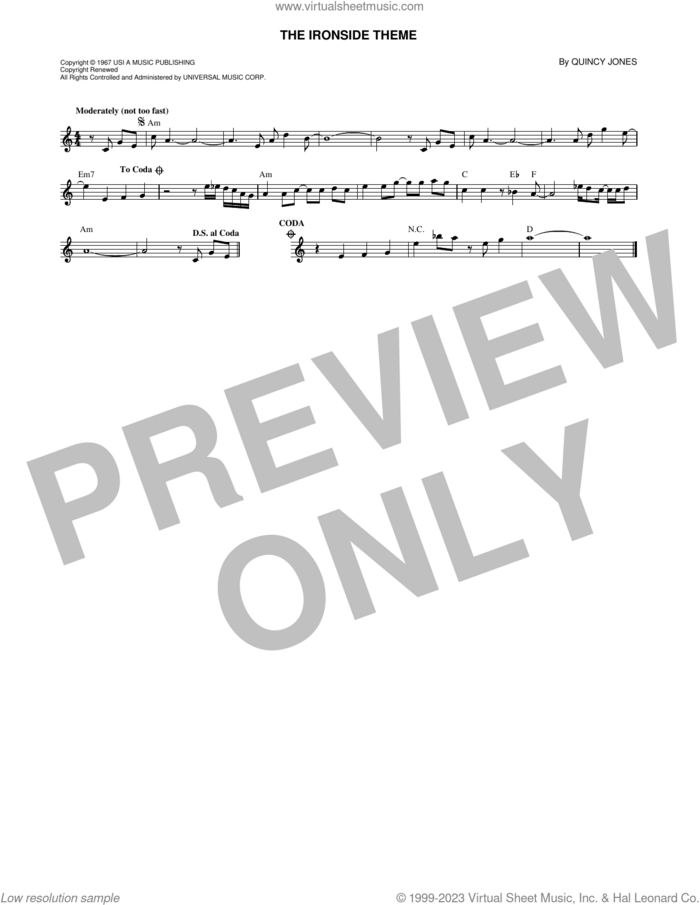 The Ironside Theme sheet music for voice and other instruments (fake book) by Quincy Jones, intermediate skill level