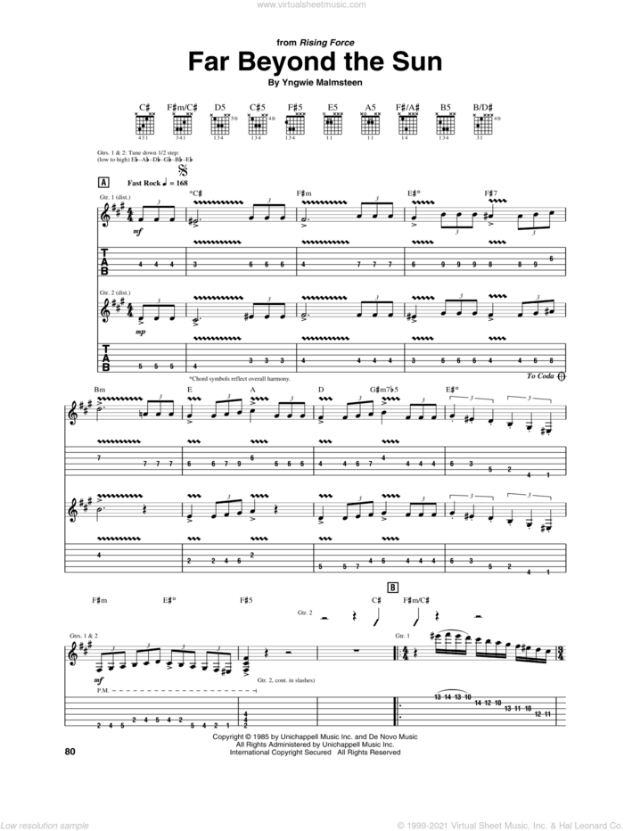 Far Beyond The Sun sheet music for guitar (tablature) by Yngwie Malmsteen, intermediate skill level