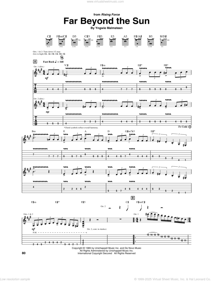 Far Beyond The Sun sheet music for guitar (tablature) by Yngwie Malmsteen, intermediate skill level