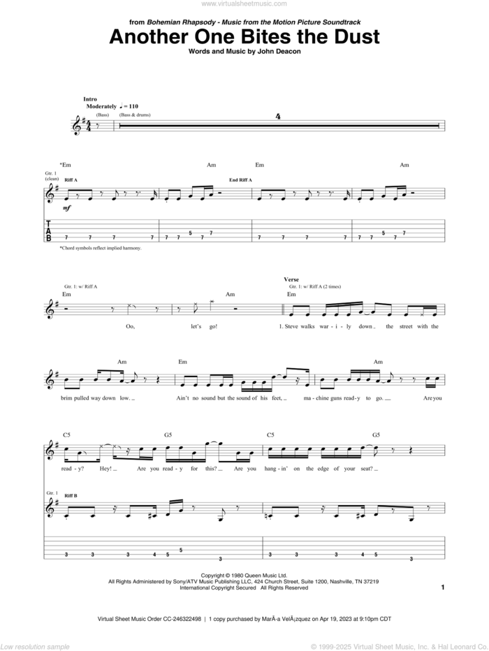 Another One Bites The Dust by Queen - Clarinet Solo - Digital Sheet Music