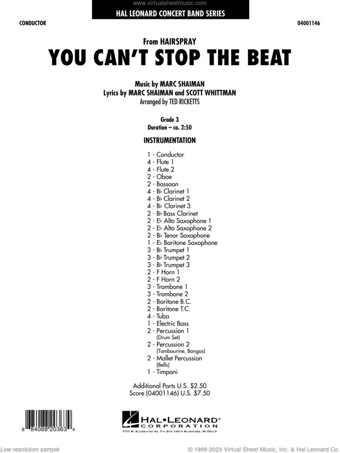 You Can't Stop The Beat (from Hairspray) (arr. Ted Ricketts) (COMPLETE) sheet music for concert band by Marc Shaiman, Marc Shaiman & Scott Wittman, Scott Wittman and Ted Ricketts, intermediate skill level