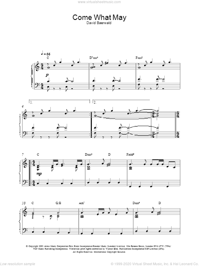 Come What May (from Moulin Rouge), (intermediate) sheet music for piano solo by Nicole Kidman & Ewan McGregor, Ewan McGregor, Moulin Rouge (Movie), Nicole Kidman, Nicole Kidman and Ewan McGregor and David Baerwald, intermediate skill level