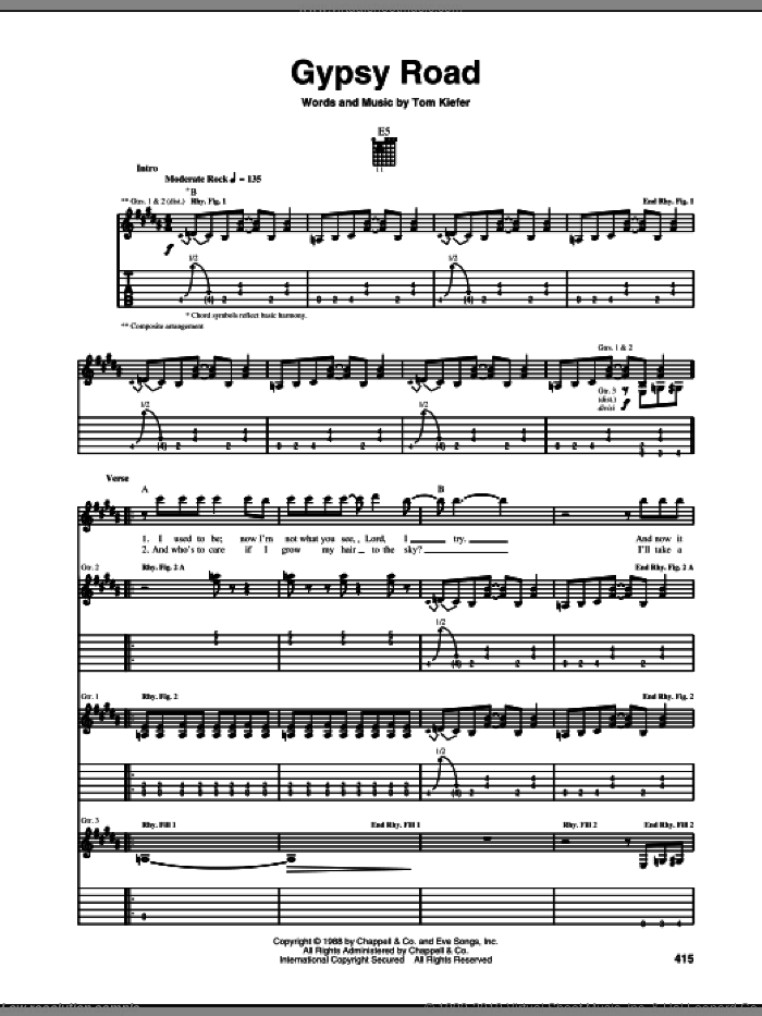 Gypsy Road sheet music for guitar (tablature) by Cinderella and Tom Keifer, intermediate skill level