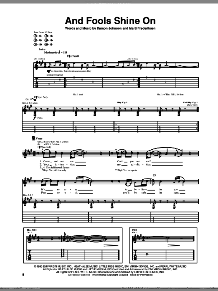 And Fools Shine On sheet music for guitar (tablature) by Brother Cane, Damon Johnson and Marti Frederiksen, intermediate skill level