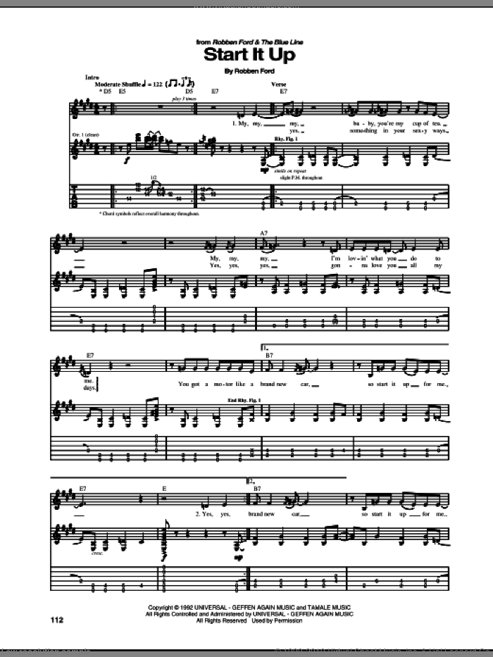 Start It Up sheet music for guitar (tablature) by Robben Ford, intermediate skill level
