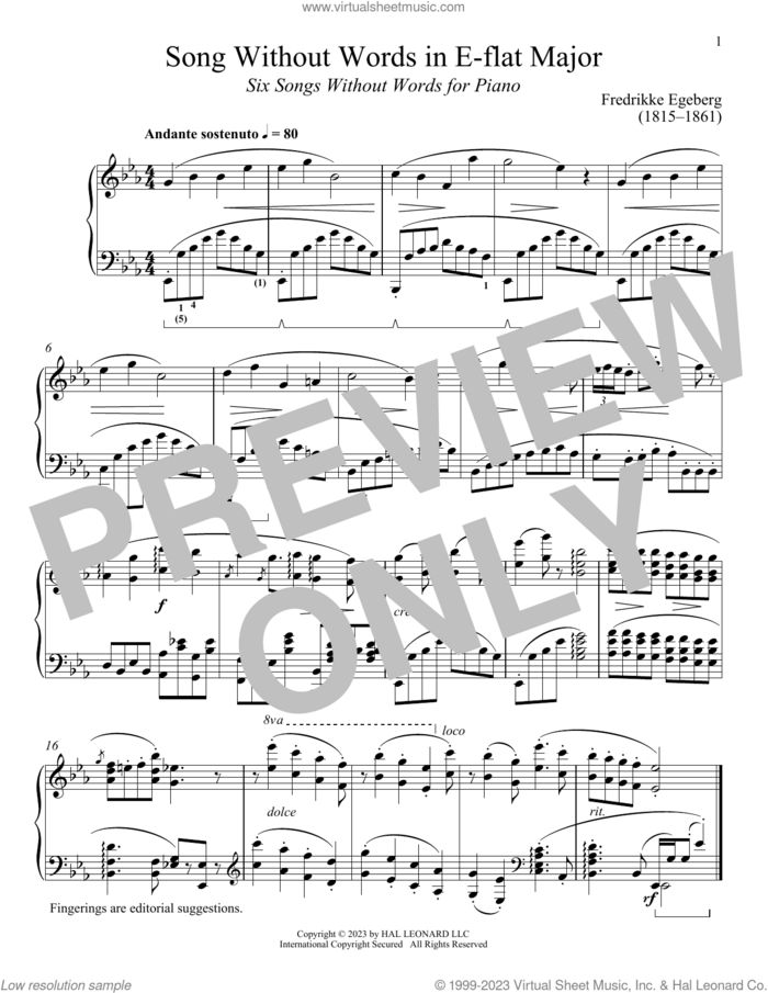 Andante sostenuto sheet music for piano solo by Fredrikke Egeberg and Immanuela Gruenberg, classical score, intermediate skill level