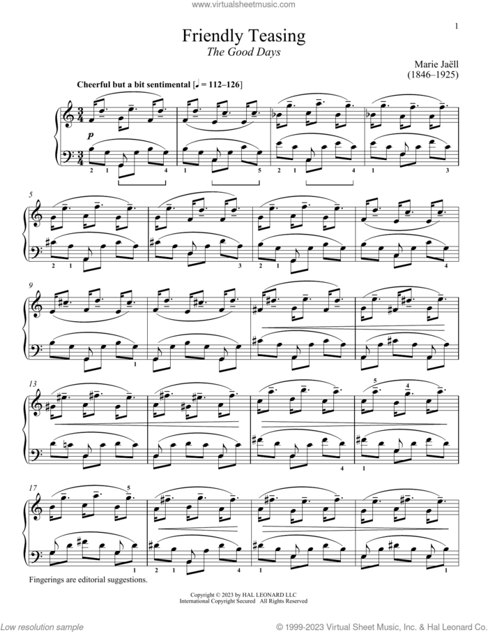Friendly Teasing sheet music for piano solo by Marie Jaell and Immanuela Gruenberg, classical score, intermediate skill level
