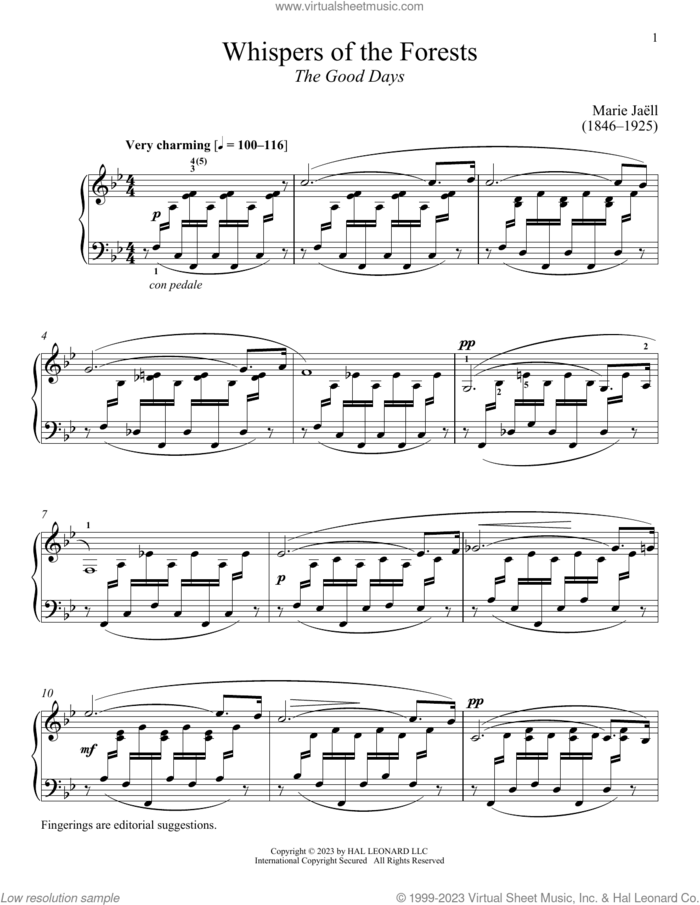 Whisper of the Forest sheet music for piano solo by Marie Jaell and Immanuela Gruenberg, classical score, intermediate skill level
