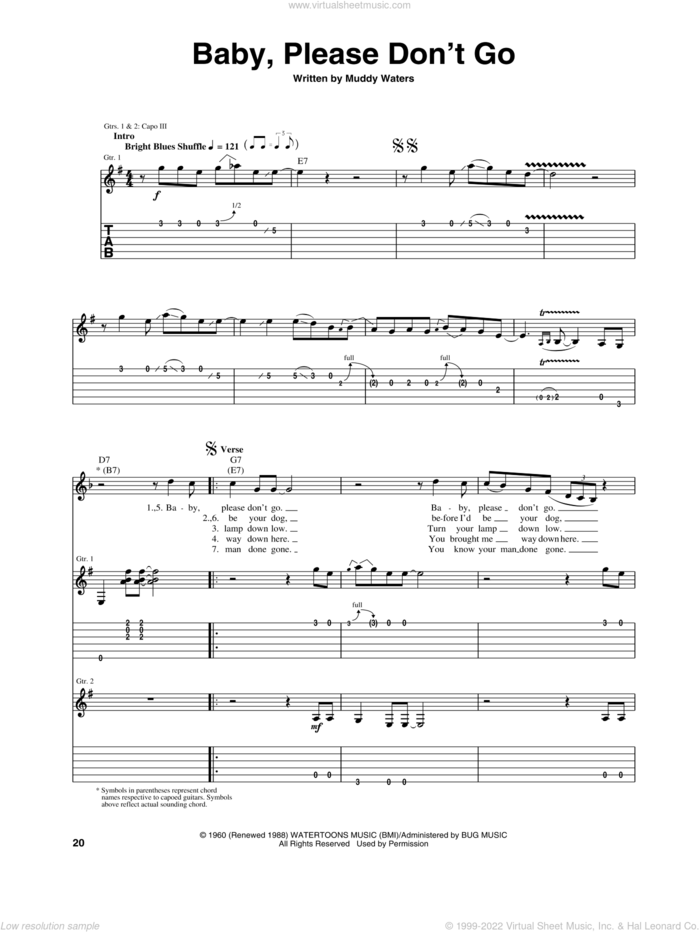 Baby, Please Don't Go sheet music for guitar (tablature) by Muddy Waters, intermediate skill level