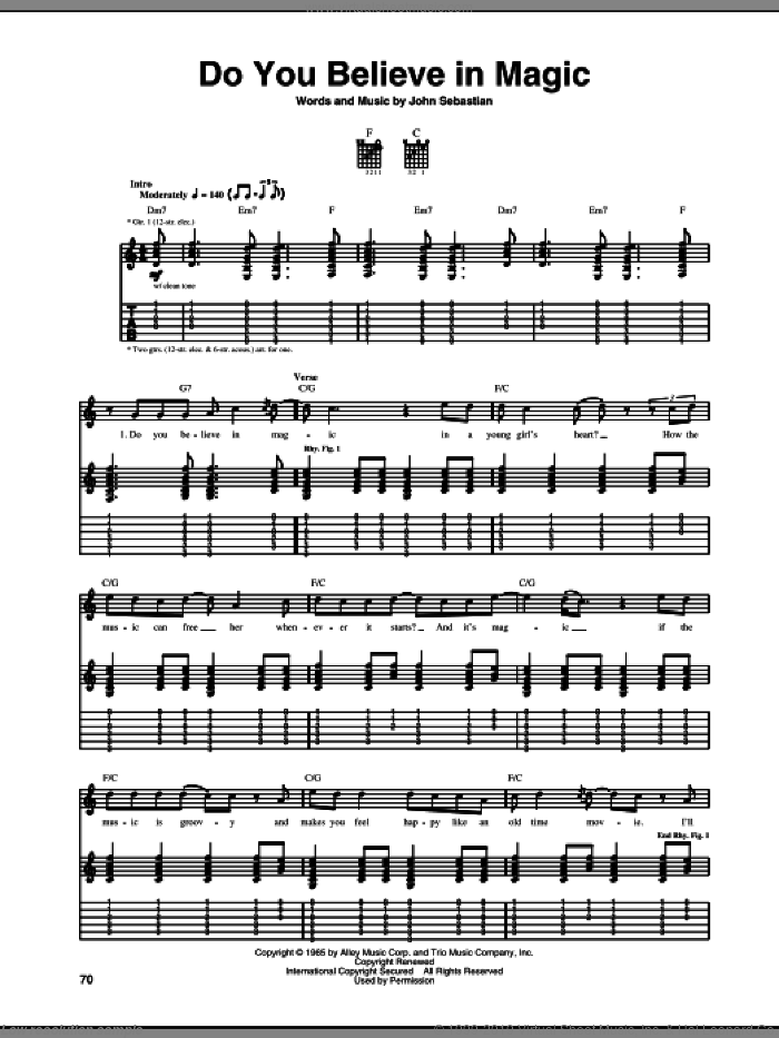 Do You Believe In Magic sheet music for guitar (tablature) by The Lovin' Spoonful and John Sebastian, intermediate skill level