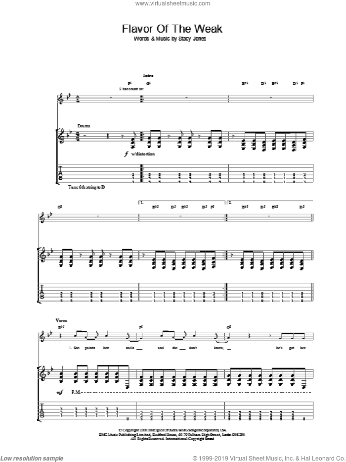 Flavor Of The Weak sheet music for guitar (tablature) by American Hi-Fi, intermediate skill level