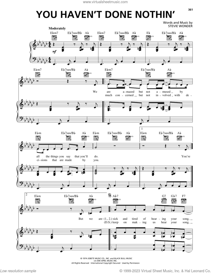 You Haven't Done Nothin' sheet music for voice, piano or guitar by Stevie Wonder, intermediate skill level