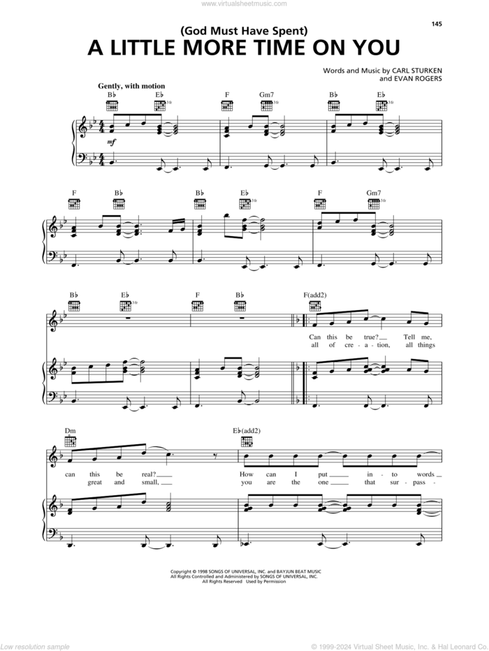 (God Must Have Spent) A Little More Time On You sheet music for voice, piano or guitar by 'N Sync, Carl Sturken and Evan Rogers, intermediate skill level
