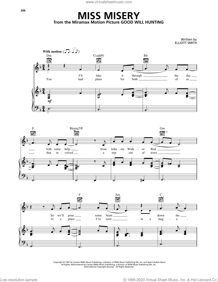 Miss Misery sheet music for voice, piano or guitar by Elliott Smith, intermediate skill level