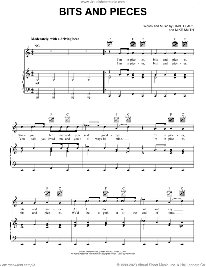 Bits And Pieces sheet music for voice, piano or guitar by The Dave Clark Five, Dave Clark and Michael W. Smith, intermediate skill level