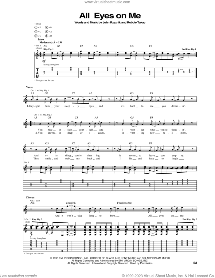 All Eyes On Me sheet music for guitar (tablature) by The Goo Goo Dolls, John Rzeznik and Robbie Takac, intermediate skill level