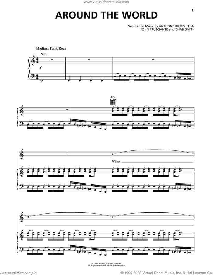 Around The World sheet music for voice, piano or guitar by Red Hot Chili Peppers, Anthony Kiedis, Chad Smith, Flea and John Frusciante, intermediate skill level