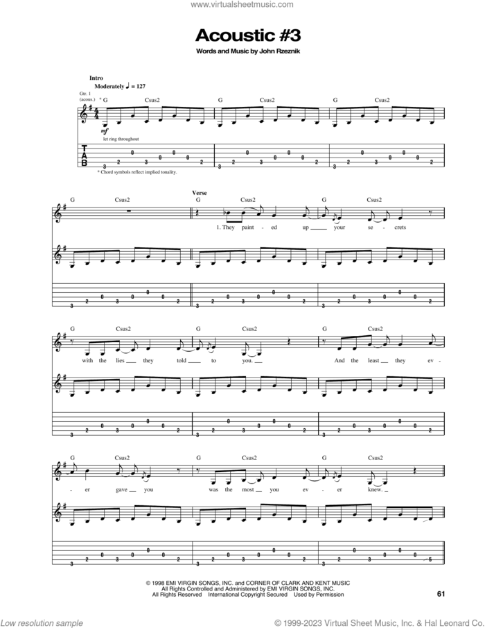 Acoustic #3 sheet music for guitar (tablature) by The Goo Goo Dolls and John Rzeznik, intermediate skill level