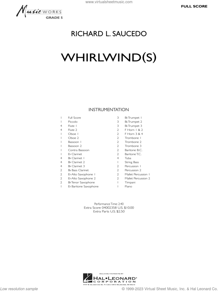 Whirlwind(s) (COMPLETE) sheet music for concert band by Richard L. Saucedo, intermediate skill level