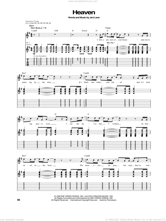 Heaven sheet music for guitar (tablature) by Warrant and Jani Lane, intermediate skill level