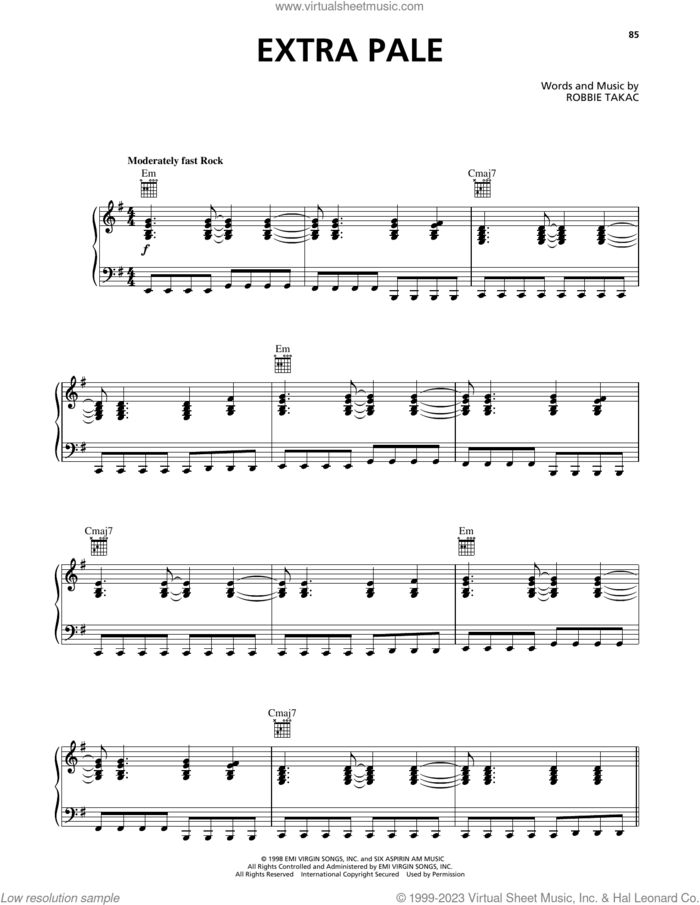 Extra Pale sheet music for voice, piano or guitar by The Goo Goo Dolls and Robbie Takac, intermediate skill level