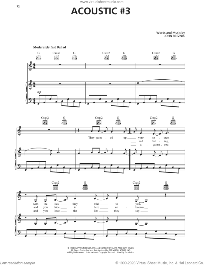 Acoustic #3 sheet music for voice, piano or guitar by The Goo Goo Dolls and John Rzeznik, intermediate skill level