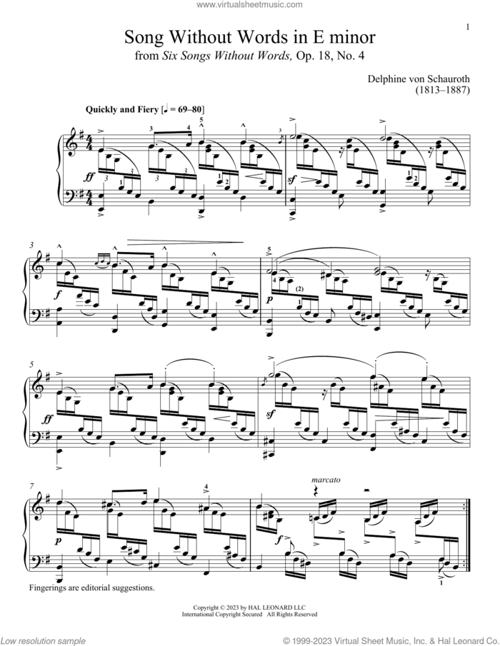 Quickly and Firey sheet music for piano solo by Delphine von Schauroth and Immanuela Gruenberg, classical score, intermediate skill level