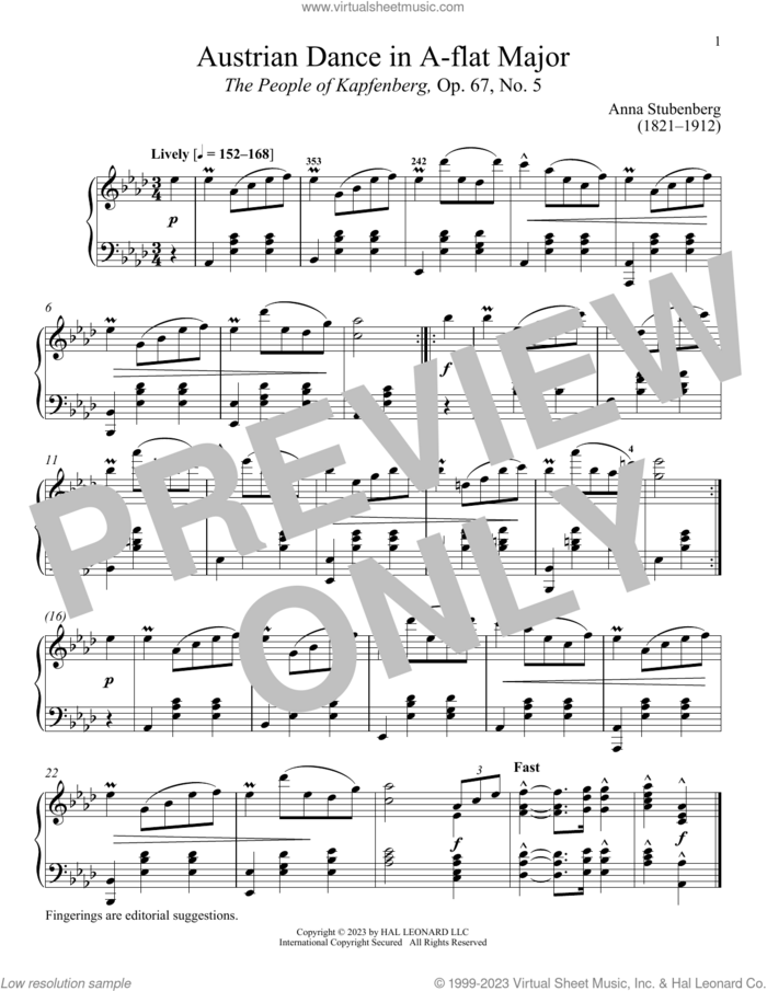 Lebhaft sheet music for piano solo by Anna Stubenberg and Immanuela Gruenberg, classical score, intermediate skill level