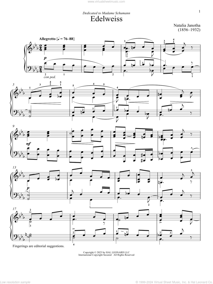 Edelweiss sheet music for piano solo by Natalia Jonatha and Immanuela Gruenberg, classical score, intermediate skill level