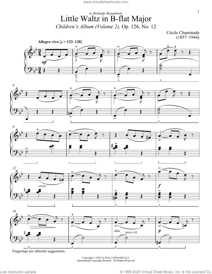 Little Waltz sheet music for piano solo by Cecile Chaminade and Immanuela Gruenberg, classical score, intermediate skill level