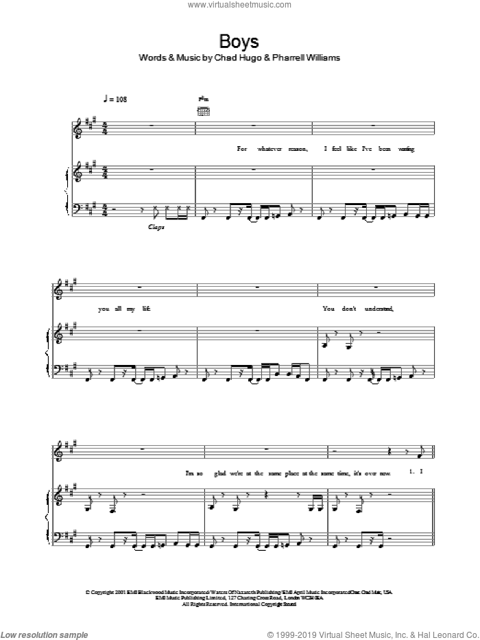 Boys sheet music for voice, piano or guitar by Britney Spears, intermediate skill level