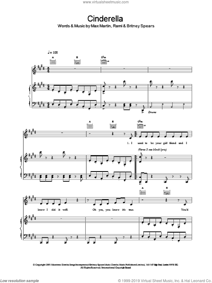 Cinderella sheet music for voice, piano or guitar by Britney Spears, intermediate skill level