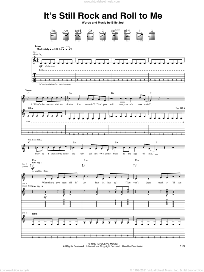 It's Still Rock And Roll To Me sheet music for guitar (tablature) by Billy Joel, intermediate skill level