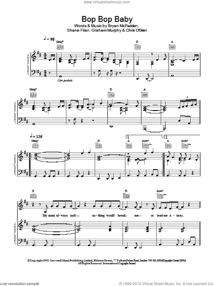 Bop Bop Baby sheet music for voice, piano or guitar by Westlife, intermediate skill level