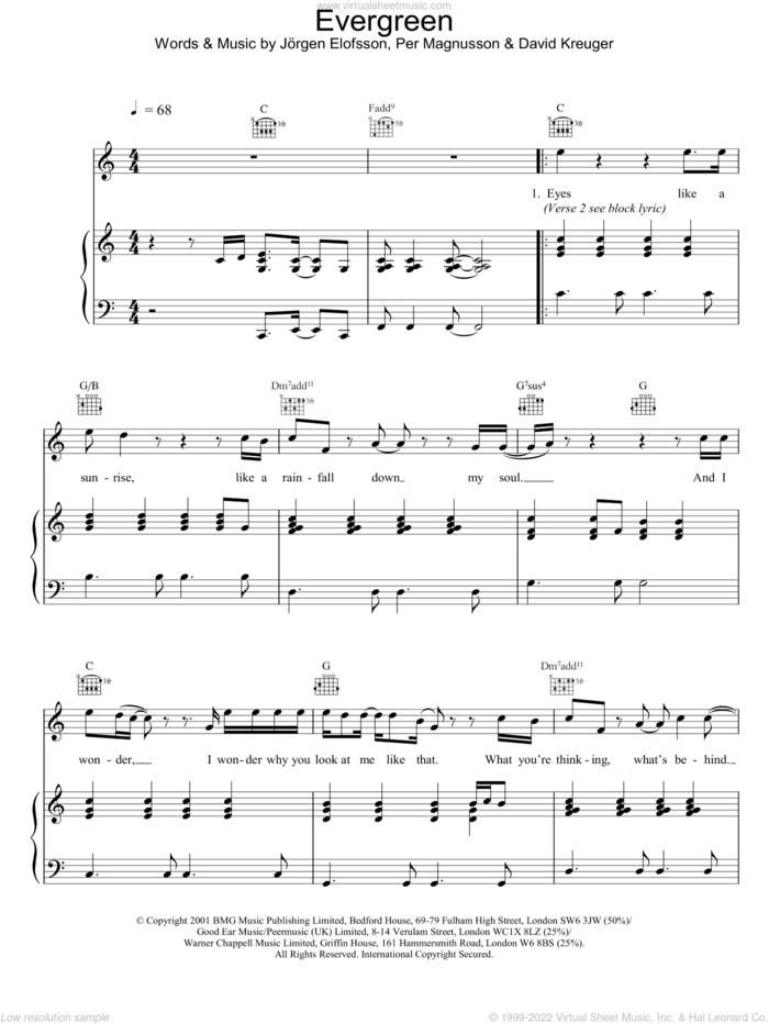 Evergreen sheet music for voice, piano or guitar by Will Young, intermediate skill level