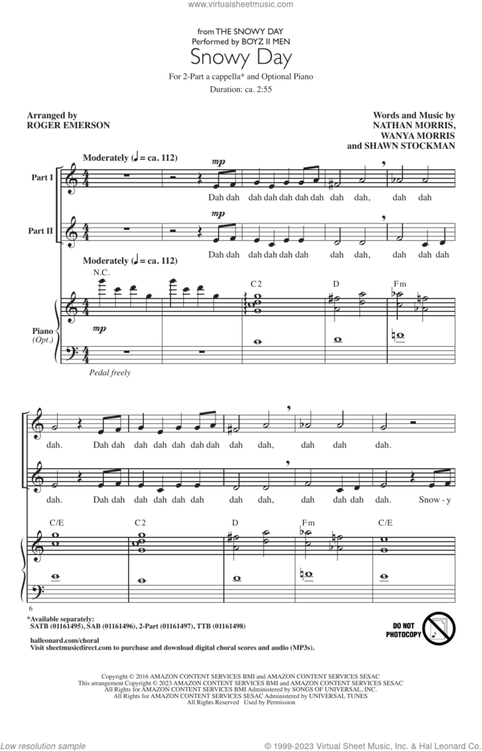 Snowy Day (from The Snowy Day) (arr. Roger Emerson) sheet music for choir (2-Part) by Boyz II Men, Roger Emerson, Nathan Morris, Shawn Stockman and Wanya Morris, intermediate duet