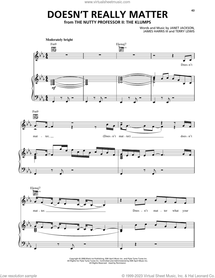 Doesn't Really Matter sheet music for voice, piano or guitar by Janet Jackson, James Harris and Terry Lewis, intermediate skill level