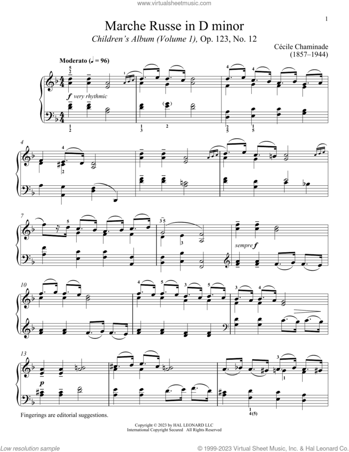 Marche Russe sheet music for piano solo by Cecile Chaminade and Immanuela Gruenberg, classical score, intermediate skill level