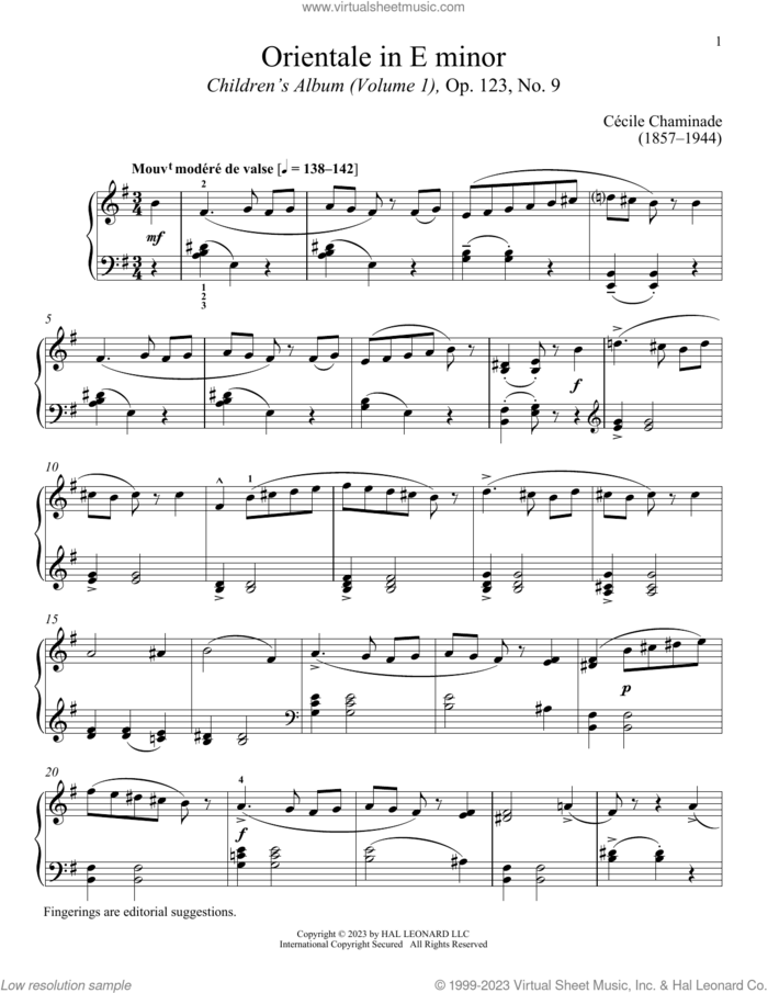 Orientale sheet music for piano solo by Cecile Chaminade and Immanuela Gruenberg, classical score, intermediate skill level