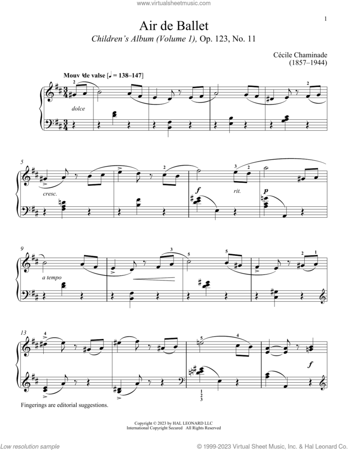 Air de Ballet sheet music for piano solo by Cecile Chaminade and Immanuela Gruenberg, classical score, intermediate skill level
