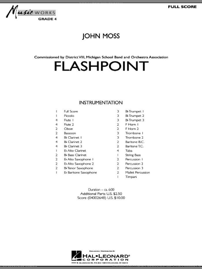 Flashpoint (COMPLETE) sheet music for concert band by John Moss, intermediate skill level