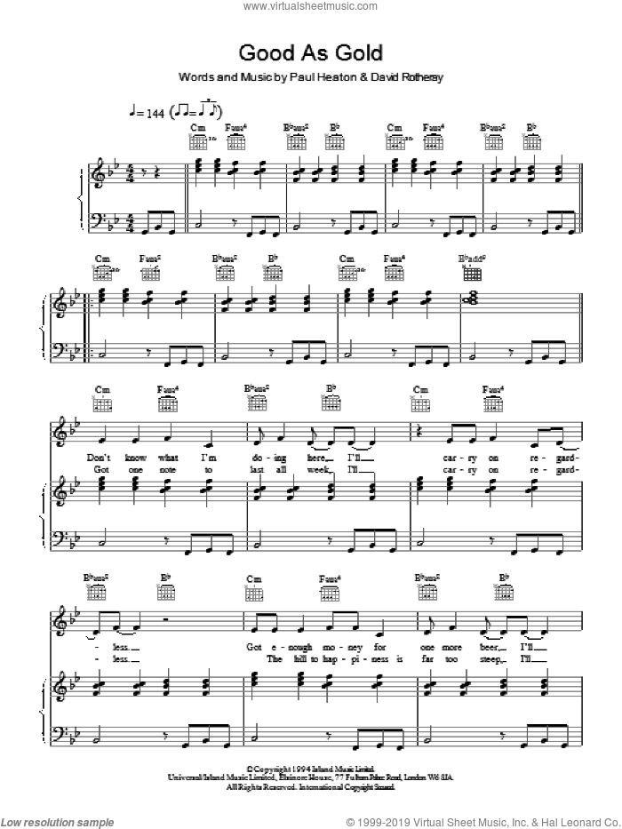 Good As Gold (Stupid As Mud) sheet music for voice, piano or guitar by The Beautiful South, intermediate skill level