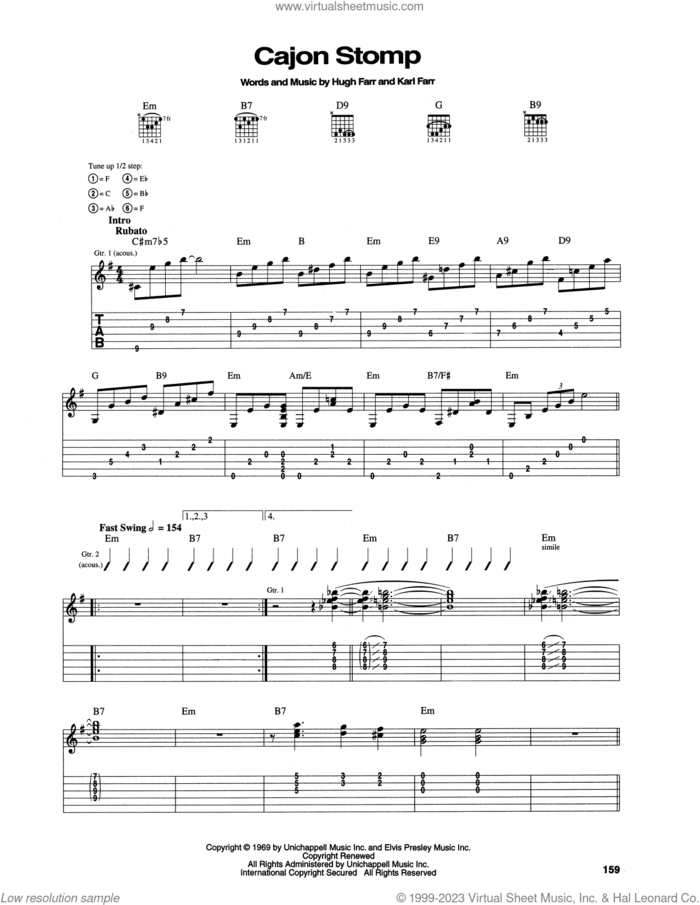 Cajon Stomp sheet music for guitar (tablature) by Sons Of The Pioneers, Hugh Farr and Karl Farr, intermediate skill level