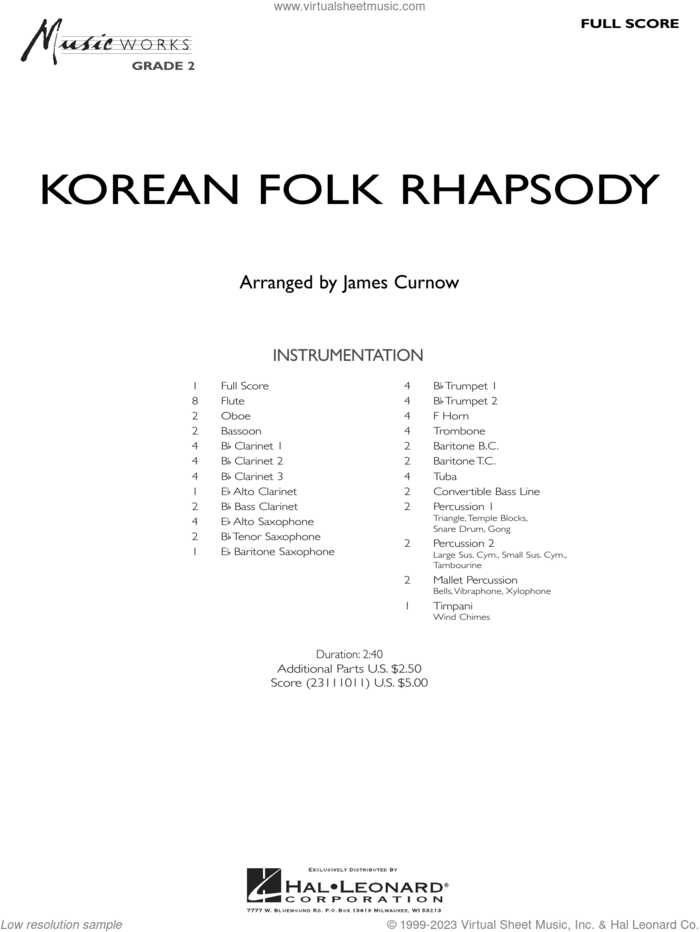 Korean Folk Rhapsody (COMPLETE) sheet music for concert band by James Curnow, intermediate skill level